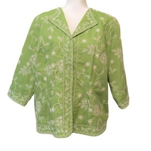 Coldwater Creek Jacket Sleeves Cotton Embroidered Pleats Lined Women’s Size 18 W
